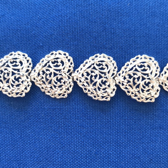 Bolivian Signed SA 925 Vintage Sterling Silver Heart Bracelet - Picture 5 of 12
